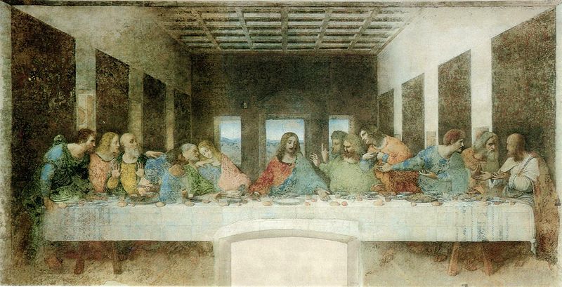 800px-Leonardo_da_Vinci_(1452-1519)_-_The_Last_Supper_(1495-1498) La Cène par Leonard de Vinci.