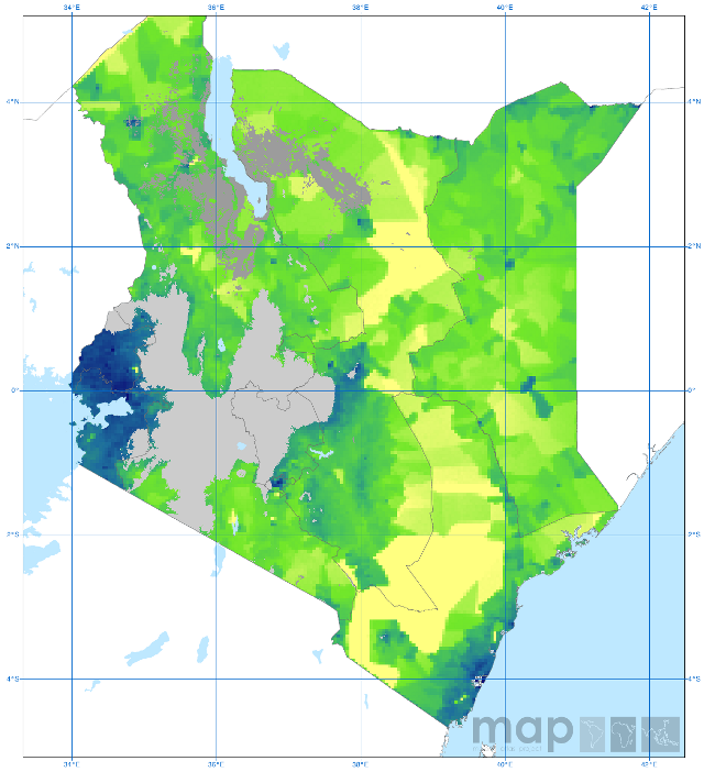 clinical-burden-malaria-kenya-2007 Carte de la pression clinique du Plasmodium falciparum en 2007 au Kenya - Malaria Atlas Project